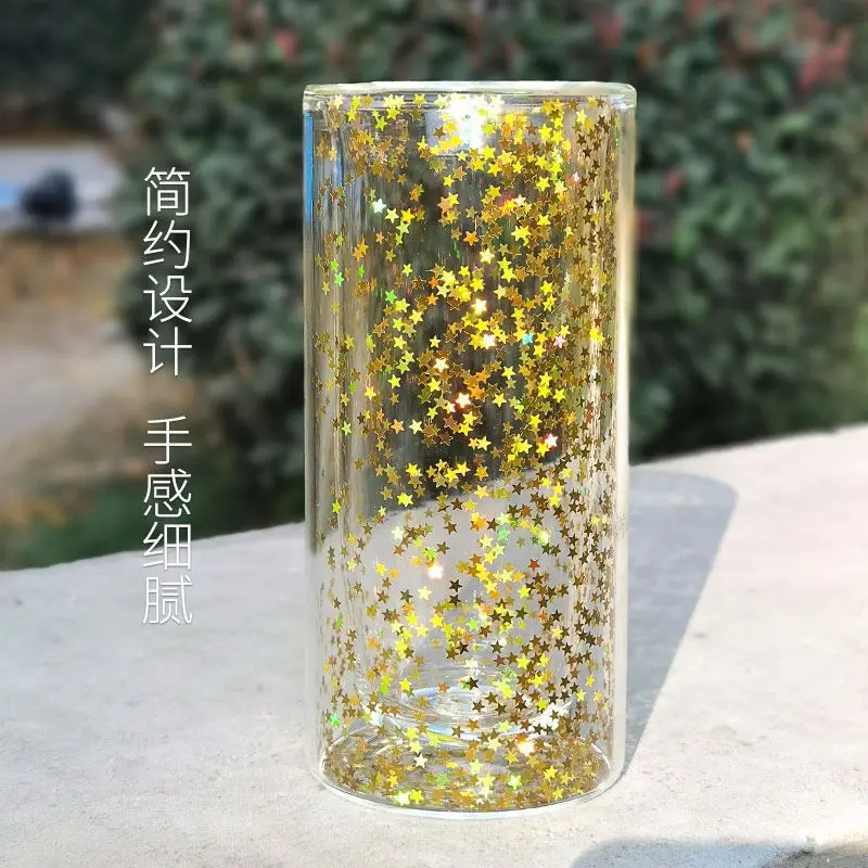 250/280ML Creative Colorful Starlight Sparkling Mug Double Layer Heat Insulation Hot Proof Drink Juice Girl Heart Coffee Cup