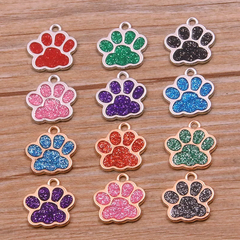 10Pcs 16*17mm 6Color Alloy Metal Rhodium Drop Oil Dog Cat Bear Paw Shining Charms Animal Pendant For DIY Bracelet Jewelry Making