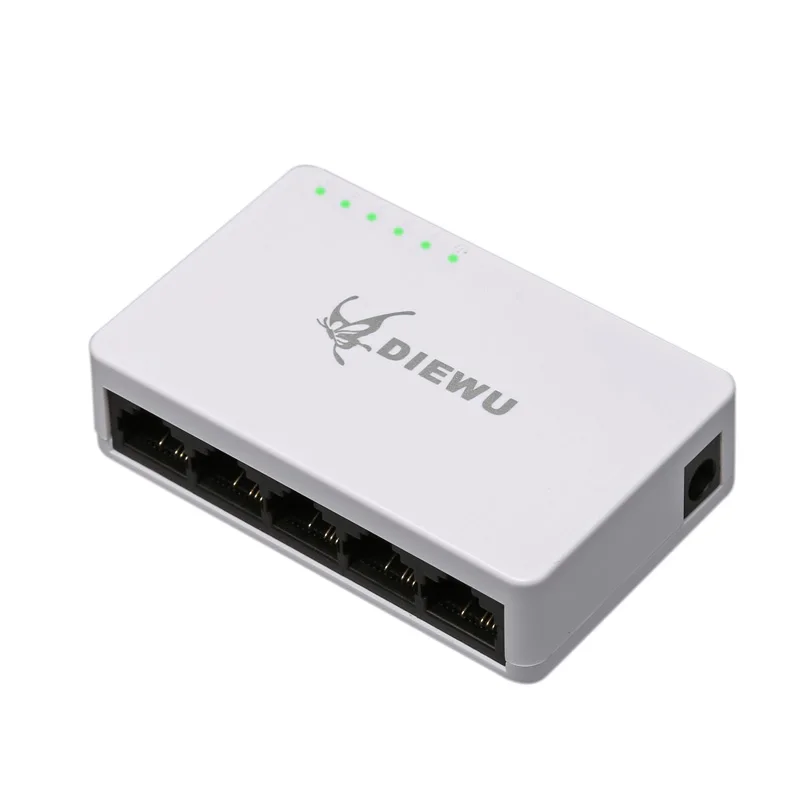 2 PCS DIEWU Não Gerenciado 100 Mbps Mini 5 Portas Switch de Rede 5v 500mA Fonte de Alimentação