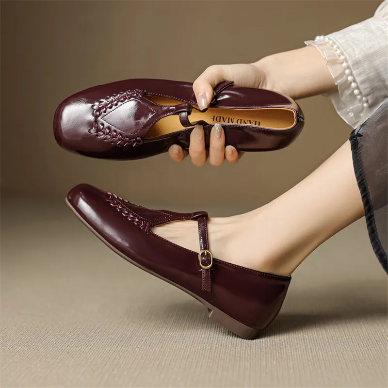 

New Patent Leather Mary Jane Shoes Round Toe Flat Shoes for Women Fashion Versatile Handmade Low Heels Shoes Women Pumps Black