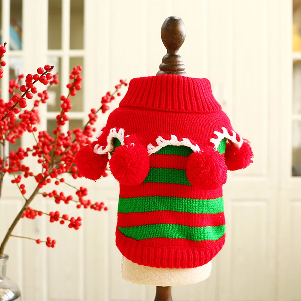 

Pet Christmas Sweater For Small Dogs Thickened Stripe Design Dog Party Clothes Holiday Outfit Photo Taking Pet Sweater Dog