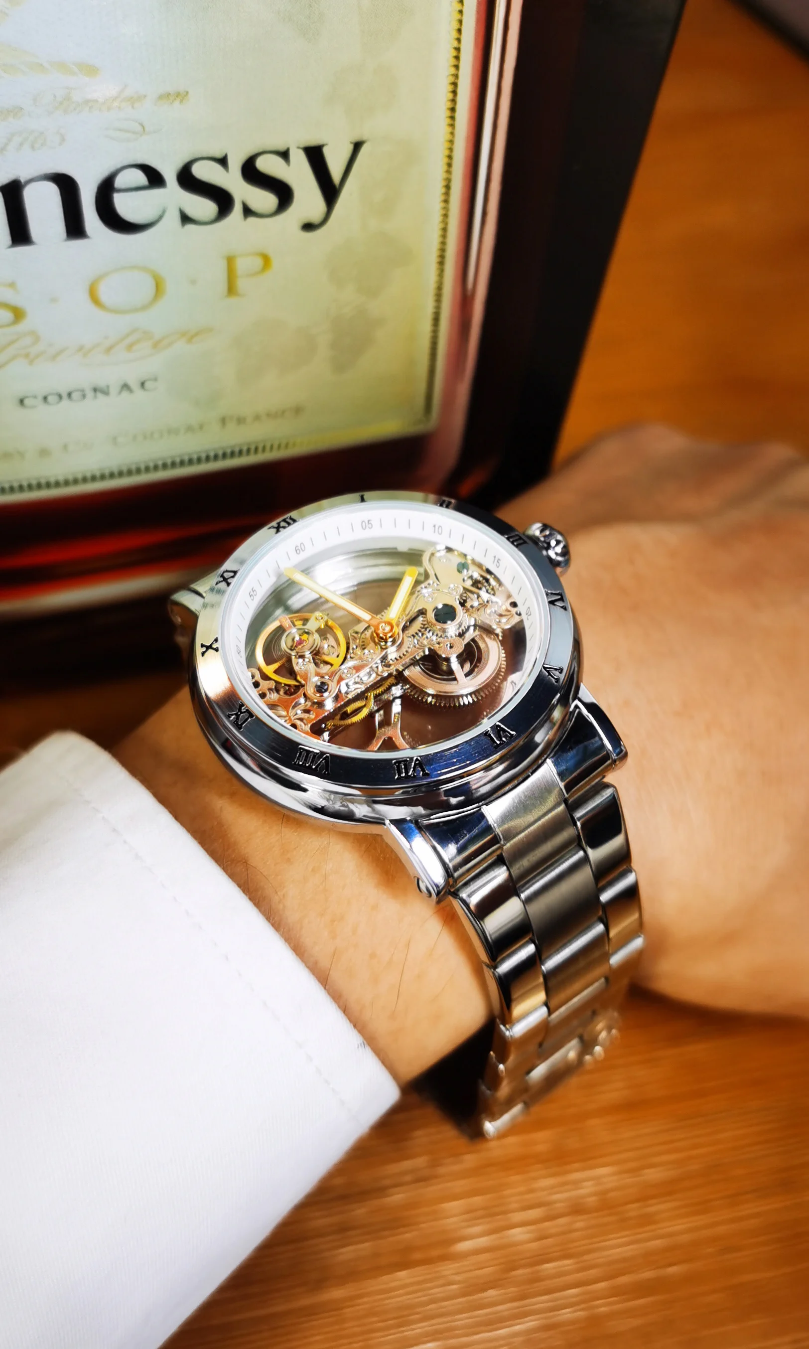 TEINTOP Ailang Orologio automatico da uomo scheletro meccanico quadrato cinturino in pelle (oro rosa TEINTOP Ailang Orologio automatico da uomo scheletro meccanico quadrato cinturino in pelle (oro rosa