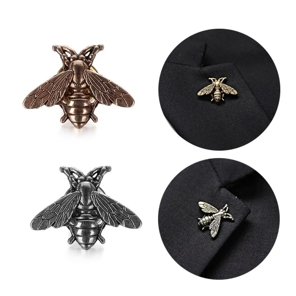 1Pair Gold Silver Color Retro Suit Collar Pins Men Women Metal Bee Brooches Clothing Accessories