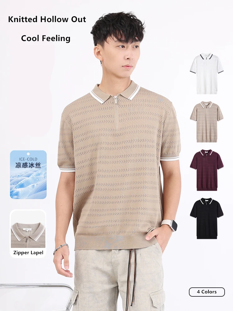 

Выдалбливают эластичные роскошные рубашки поло для мужчин, вязаные полосатые ледяные летние качественные вискозные рубашки, модные повседневные рубашки Camisas De Hombre