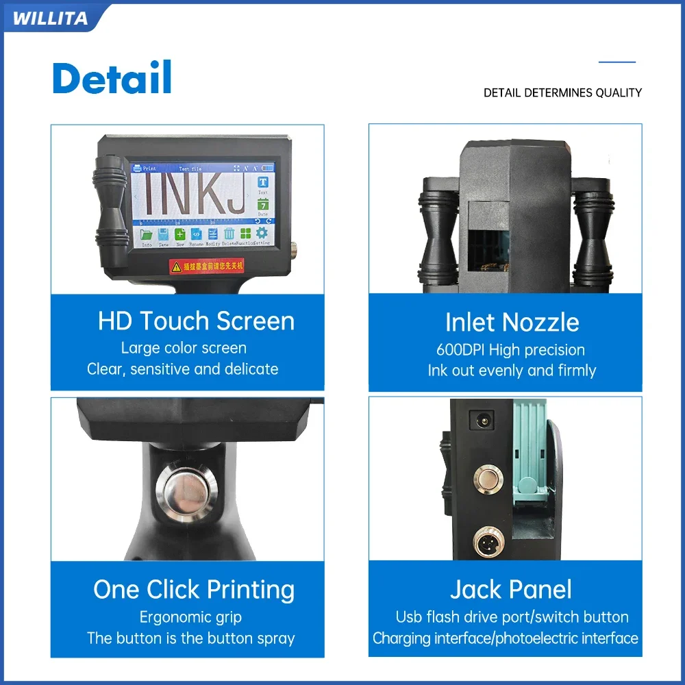 WILLITA WK800 Draagbare Handheld Inkjetprinter Datum Batchnummer Logo Afbeelding Tekst Barcode QR-code 12,7 mm Inkjet Codeermachine