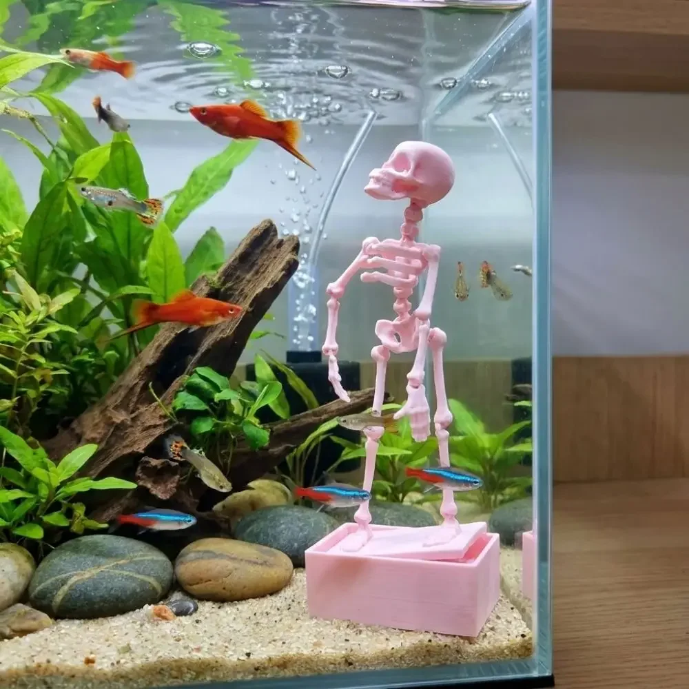 1 Stück Tanzender Skelett-Aquarium-Bubbler, 3D-gedruckter, sich bewegender Totenkopf, Aquarium-Dekoration mit Luftschlauch, gotische, luftbetriebene Halloween-Deko – Detail 3