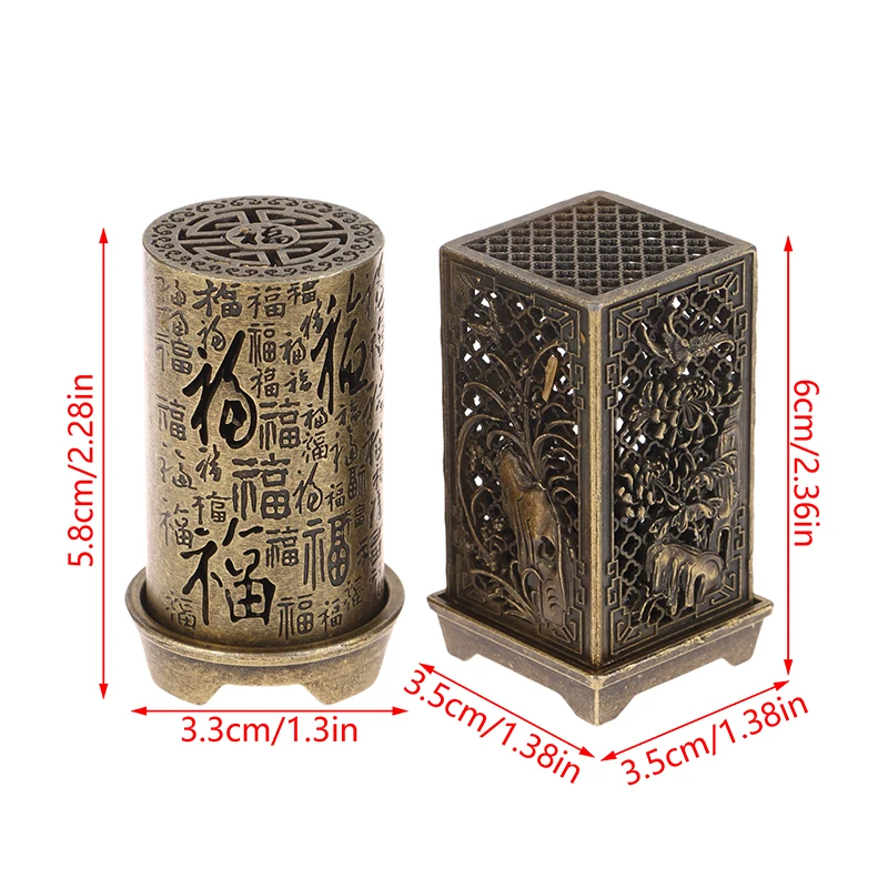 Square/Cylindrical Vertical Incense Burner Zinc Alloy Incense Holder Indoor Aromatherapy Home Ornament Chinese Inense Burners