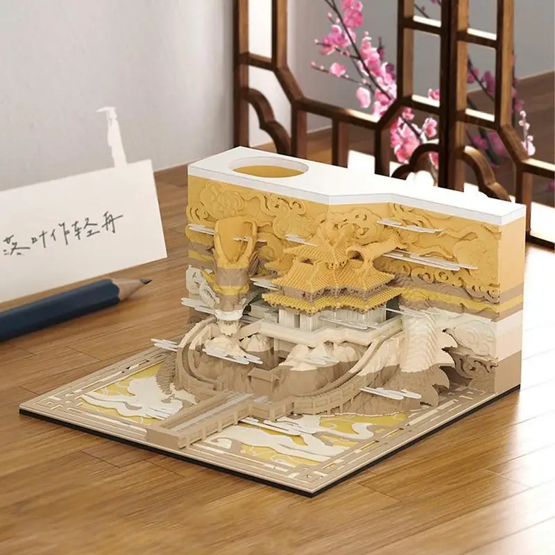 3D Paper Sculpture Stereoscopic Sticky Notes Flying Dragon in Heaven Calendar Decoration Forbidden City Sticky Note Book