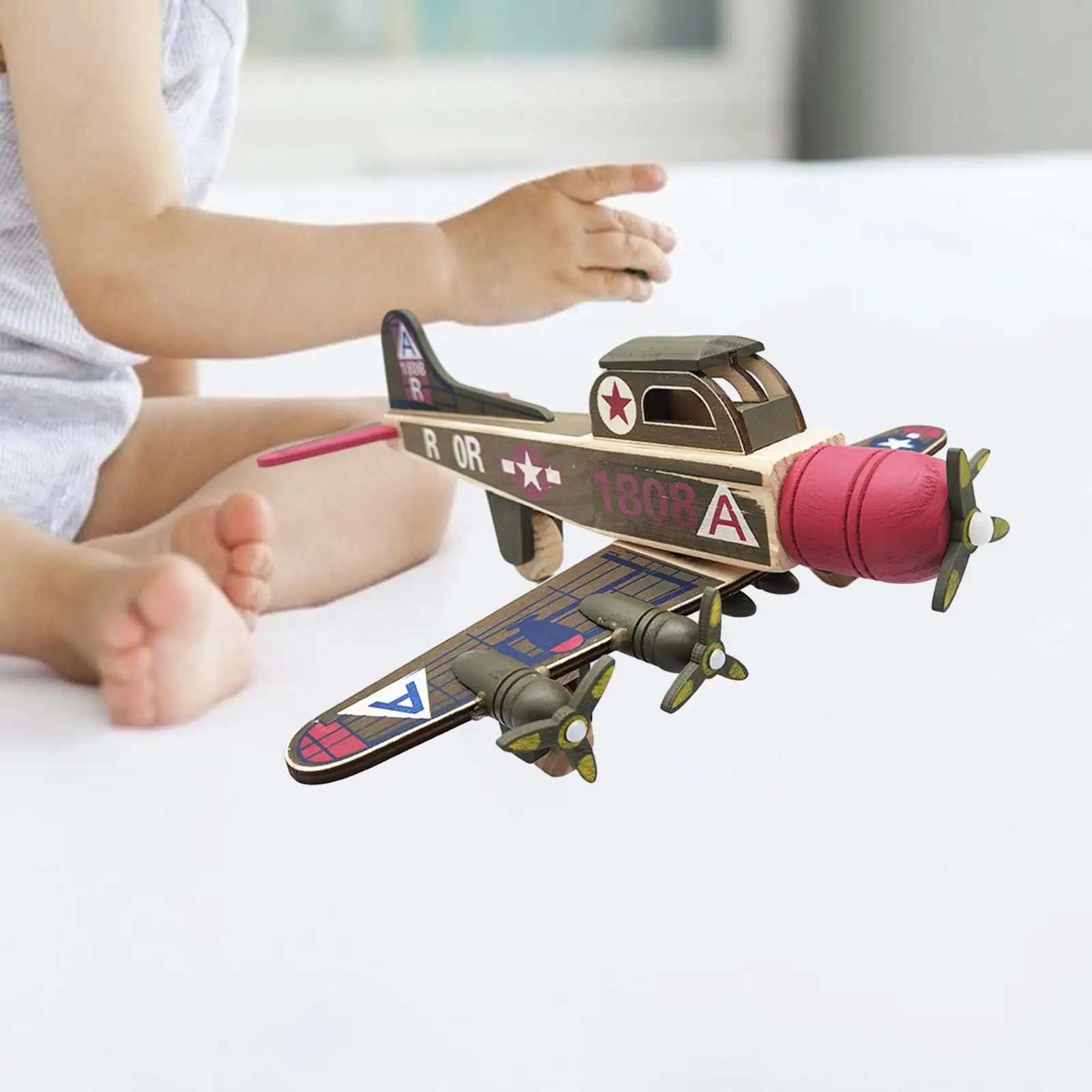 Wooden Model Plane Table Centerpiece Wood Craft Retro Aircraft Handicraf for Souvenir Bookshelf Hotels Offices Study Room