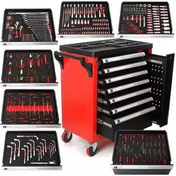 258/296 PCS auto repair tool cart set with tools 72-tooth ratchet 7-layer heavy-duty thickening  hand push tool cart