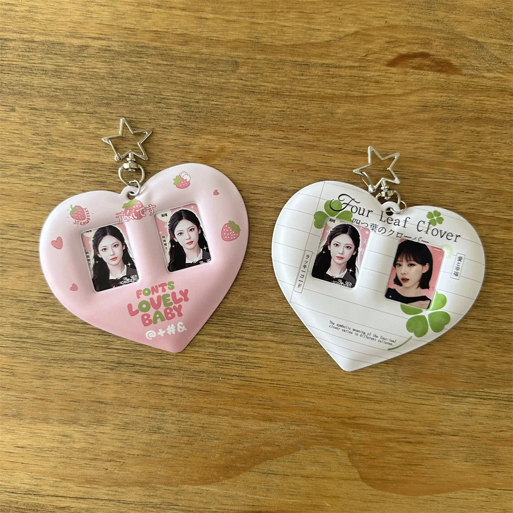 Kpop بطاقة زوجين صور واقية عرض الأكمام Ins فتاة القلب الحب 1 بوصة حامل بطاقة الطلاب حقيبة قلادة هدية