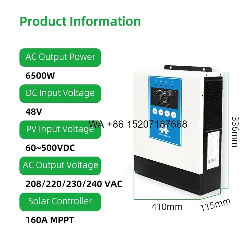 Wmwmnu for HMX 48V 6.5kW 220V 230V High Power String Inverter Built-in 160A MPPT Pure Sine Wave Hybrid Solar Inverter for