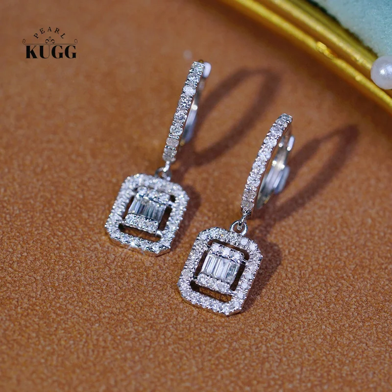 

KUGG 18K White Gold Earrings Fashion Geometric Design 0.60carat Real Natural Diamond Hoop Earrings for Women High Party Jewelry