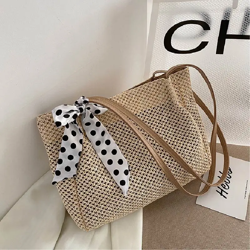 2023 Casual Straw Large Capacity Beach Tote Wicker Women Shoulder Bags Rattan Handbags Summer Beach Bag Travel Big Purses Female