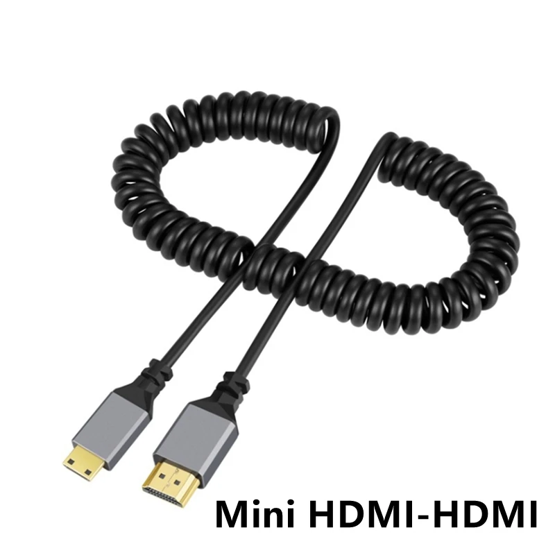 4K@60HZ 0.5-2.2M Compatible HDMI TO Micro Mini HDMI-Compatible Coiled Extension Flexible Spiral Cable Male To Male Plug HD Cable