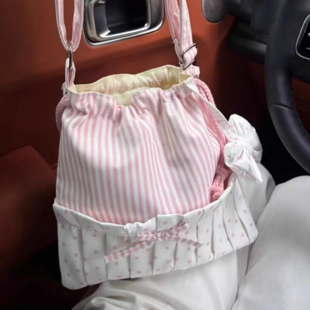 

Large Capacity Striped Shoulder Bag Korean Style New Design Bow Crossbody Bag Patchwork Drawstring Underarm Bag Girls Women