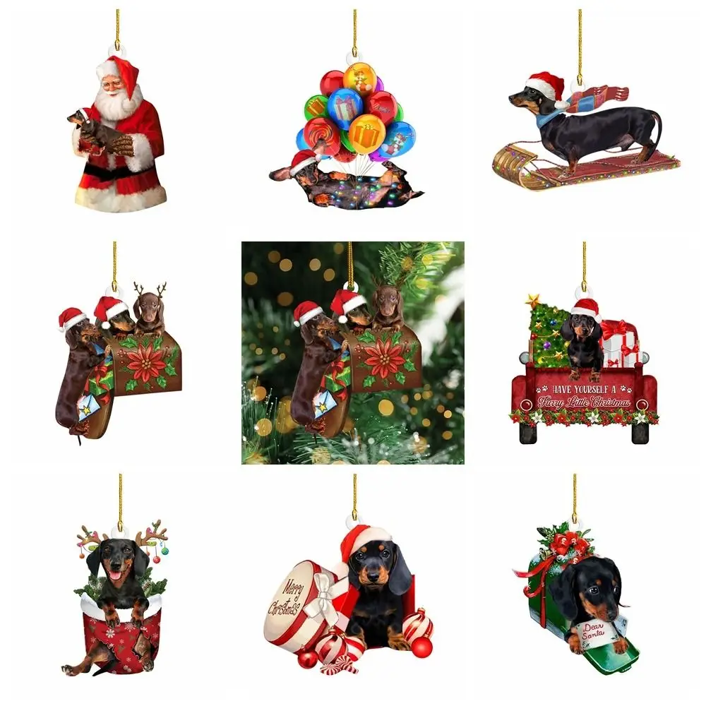 2D Dachshund Pendant Double Sided Acrylic Christmas Hanger Oranments Merry Christmas Dachshund Acrylic Christmas Dog Pendants