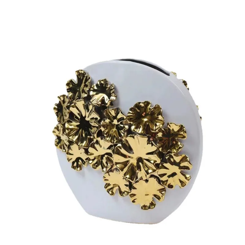 

European light luxury electroplating, gold and silver ceramics, vase handicrafts, home flower shop, storage tank ornaments
