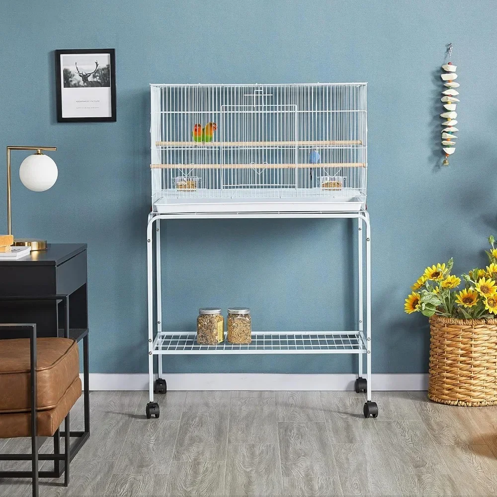 

l 47-дюймовые клетки для летных птиц для попугаев, корелл, Conures, волнистых попугаев, зябликов, канарейки со съемной подставкой, белые