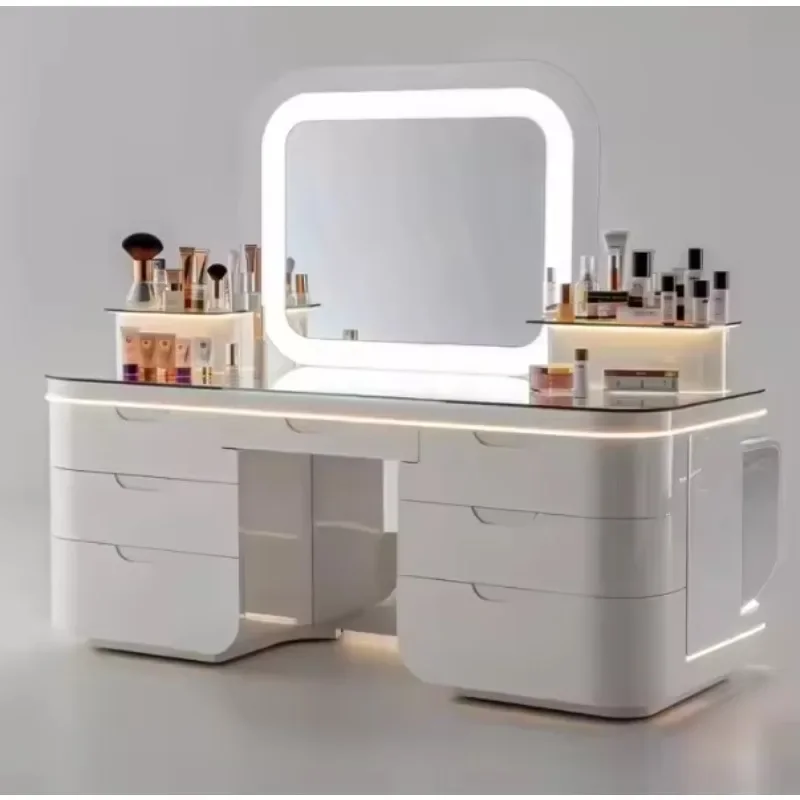 

Dresser with Light Emitting Diode Lamp Makeup Mirror, Spacious Table Top in Bedroom, Luxury Dresser