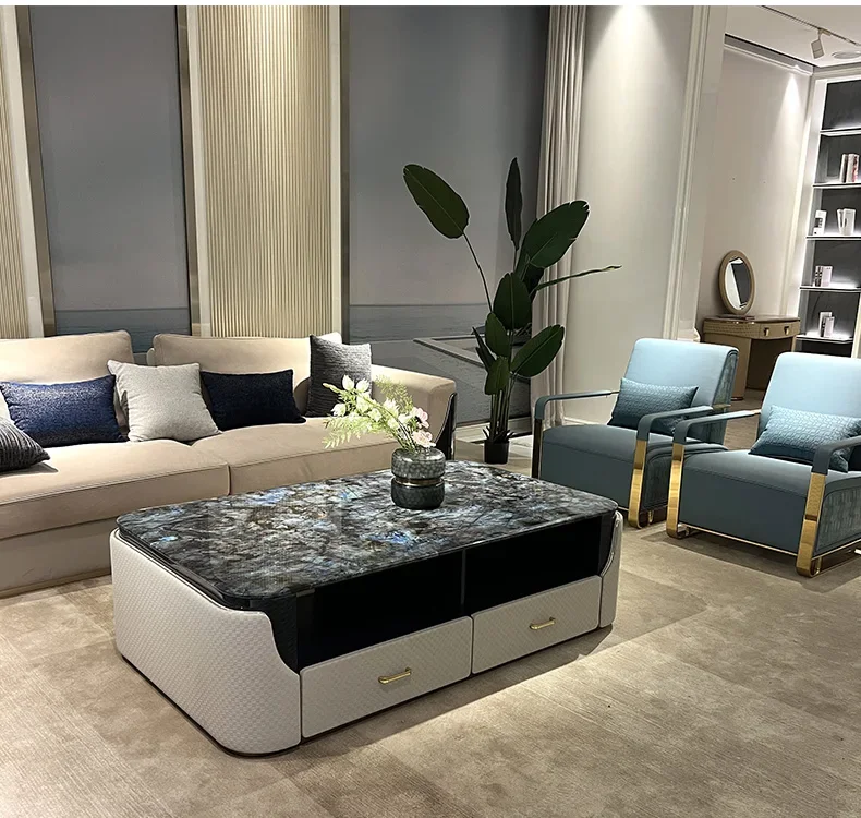 A Italian light luxury marble surface coffee table size apartment living room floor cabinet