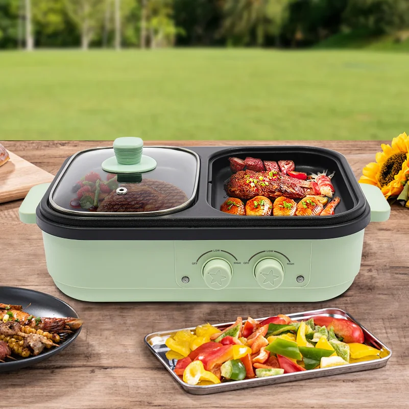 1300W 2-in-1 Hot Pot Dual Temperature Control Overheating Automatic Power-off Electric Frying Pan Cooking Pot