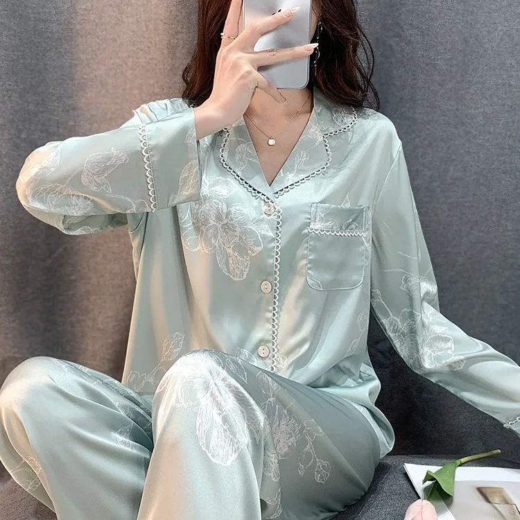 

Новинка 2025, кружевные брюки с длинными рукавами во французском стиле, пижамы из ледяного шелка, женская одежда для сна