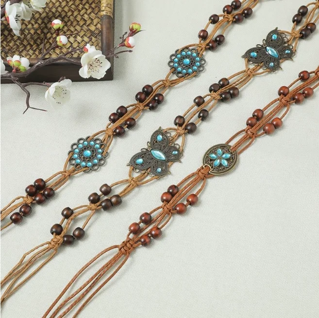 Retro Butterfly-Shaped Hollowed-Out Waist Chain High-End Vacation-Style Belt Accessory for Women Dress Waist Decoration