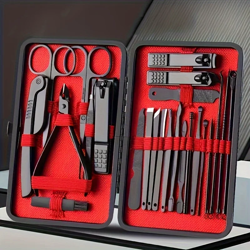 Fantasy-Maniküre-Set mit Schmetterlings motiv-Premium-Nagel pflege werkzeuge aus Metall mit rotem und schwarzem Mischgehäuse-eleganter Unisex-Profi