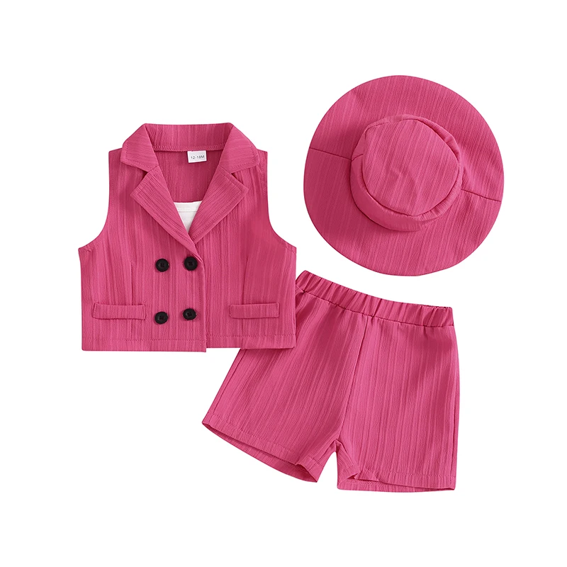 Gilet e pantaloncini senza maniche per bambina Set canotta solida canotta corta gilet con bottoni Blazer gilet bambino 4 pezzi vestiti estivi