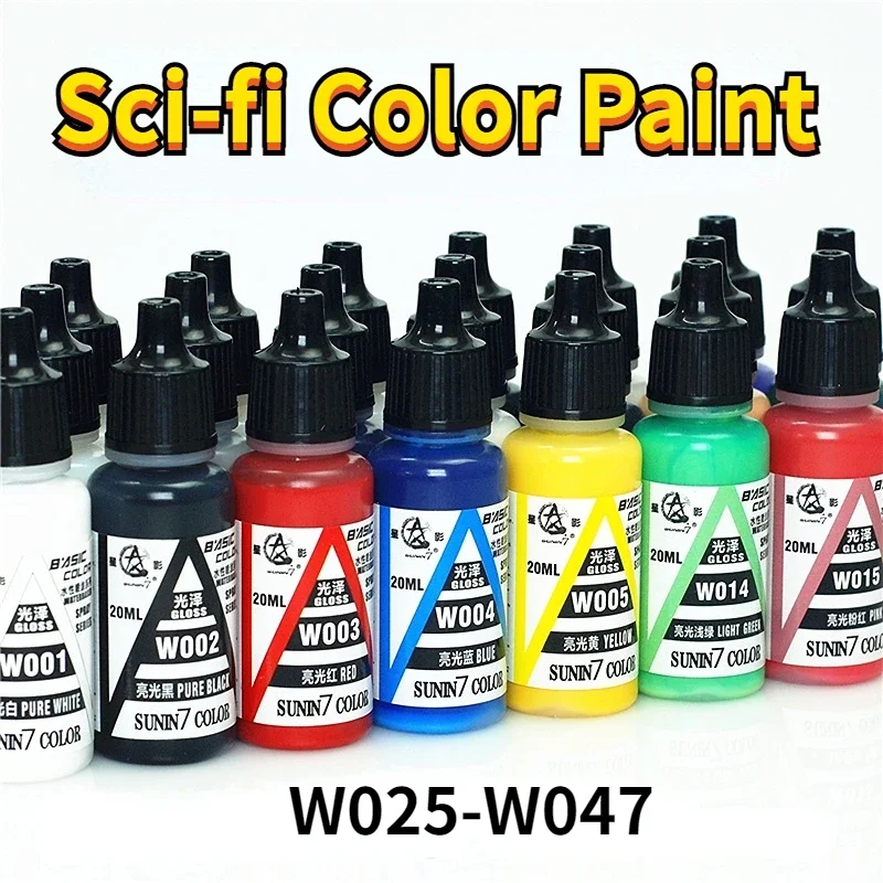 SUNIN 7 W025-W047 20ml Water-based Acrylic Paint Sci-fi Color Pigment Model Painting Tools for Plastic Model Hobby DIY Tools