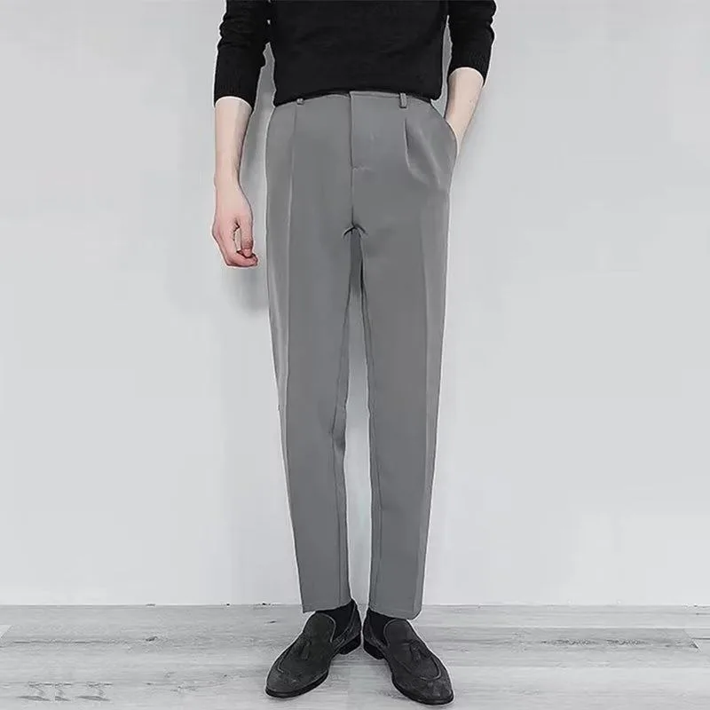 زر سستة عالية الخصر بلون جيب الرجال عارضة البدلة السراويل فضفاضة أزياء رسمية عارضة السراويل #2