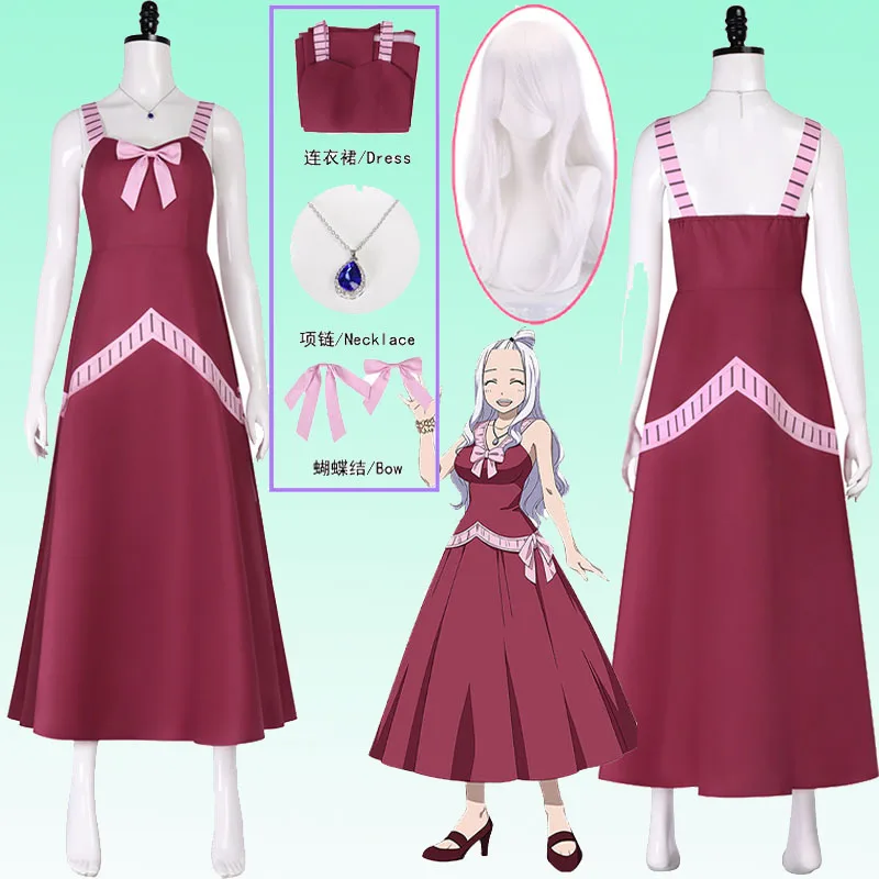 Disfraz de Cosplay de Anime FAIRY Cos TAIL Strauss Mirajane, vestido de Mirajane, collar, peluca, conjunto de fiesta de Halloween, traje de juego de rol para mujer