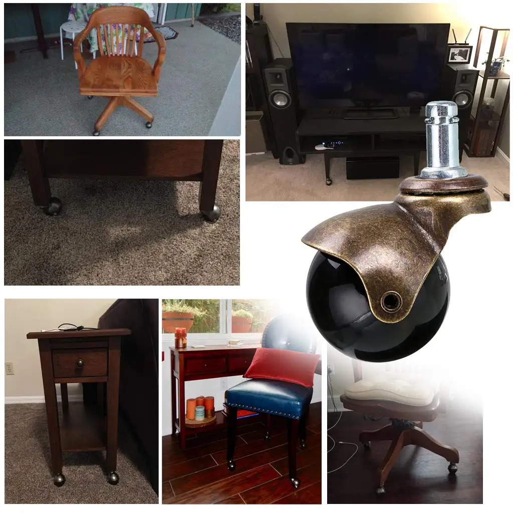 Ruote girevoli con anello di presa da 4 pezzi Ruote girevoli da 2 pollici per mobili Ruote girevoli vintage per scrivania Sedia in legno Supporto da caffè