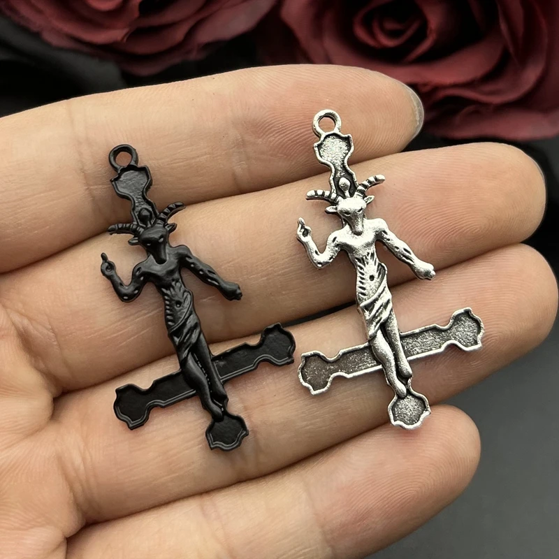 5pcs Baphomet Goat Inverted Cross Pendants, Satan Charm, Satanic, Lucifer, Halloween Devil ,DIY Handcrafted Jewelry Accessories