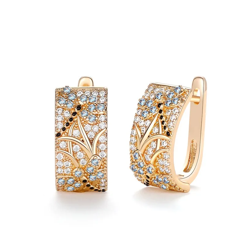 Huitan Personality Dragonfly Design Hoop Earrings for Women Gorgeous Gold Color Ear Accessories Wedding Party New Item Jewelry
