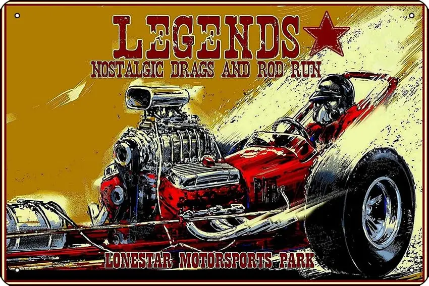 DRAG RACING : Blown Engine Auto Racing Print Art Print Metal Tin Sign 12 X 8 Inch Funny Man Cave Home Office Bar Decor