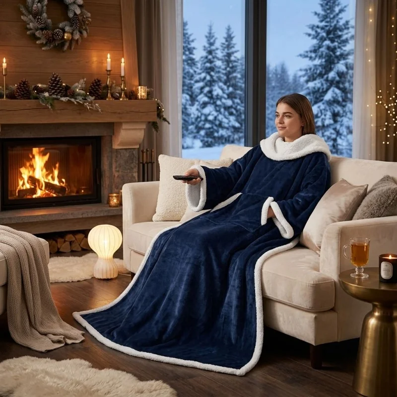 Creative Wearable TV Sofa Blanket Winter Warm Thicken Fleece Lazy Blankets With Sleeve Flannel Adult Unisex Travel Car Airplane