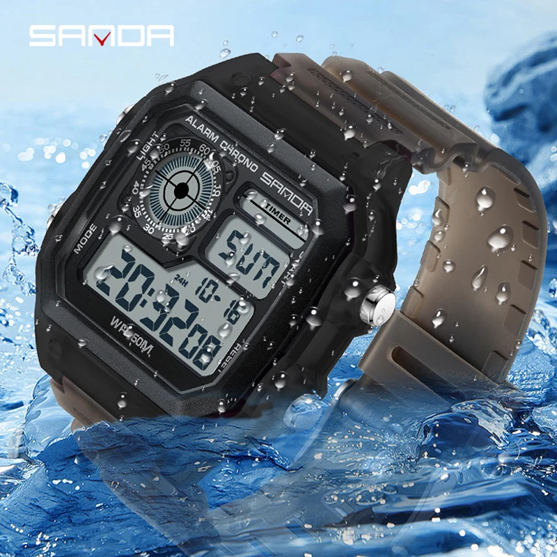 

SANDA 6133 Fashion Digital Men Watch Sport Chronograph Date Lady Wristwatch TPU Band Week 50m Waterproof Electronic Men Watches