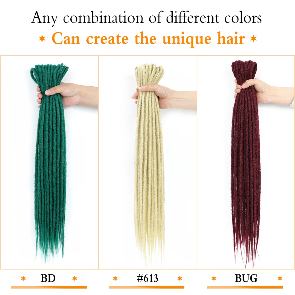 Extensiones de cabello de rastas suaves de doble punta de 24 pulgadas, trenzas de ganchillo sintéticas de imitación, rastas de diosa Hippie Reggae hechas a mano