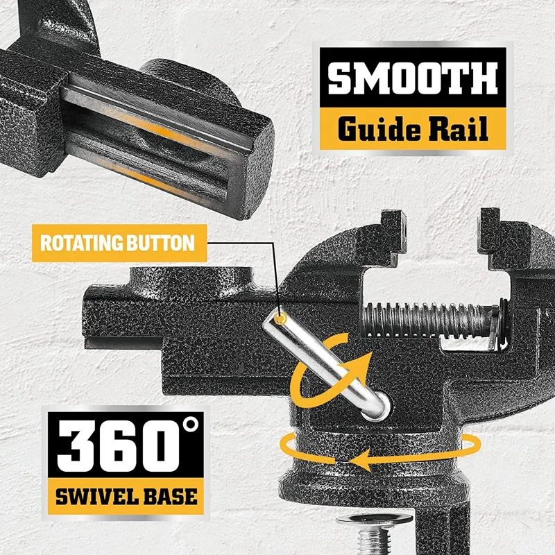 Dual-Purpose Bench Vise Or Table Vise With 360° Swivel Base, Universal Home Vise Clamp-On 3.3Inch Vice Quick Adjustment