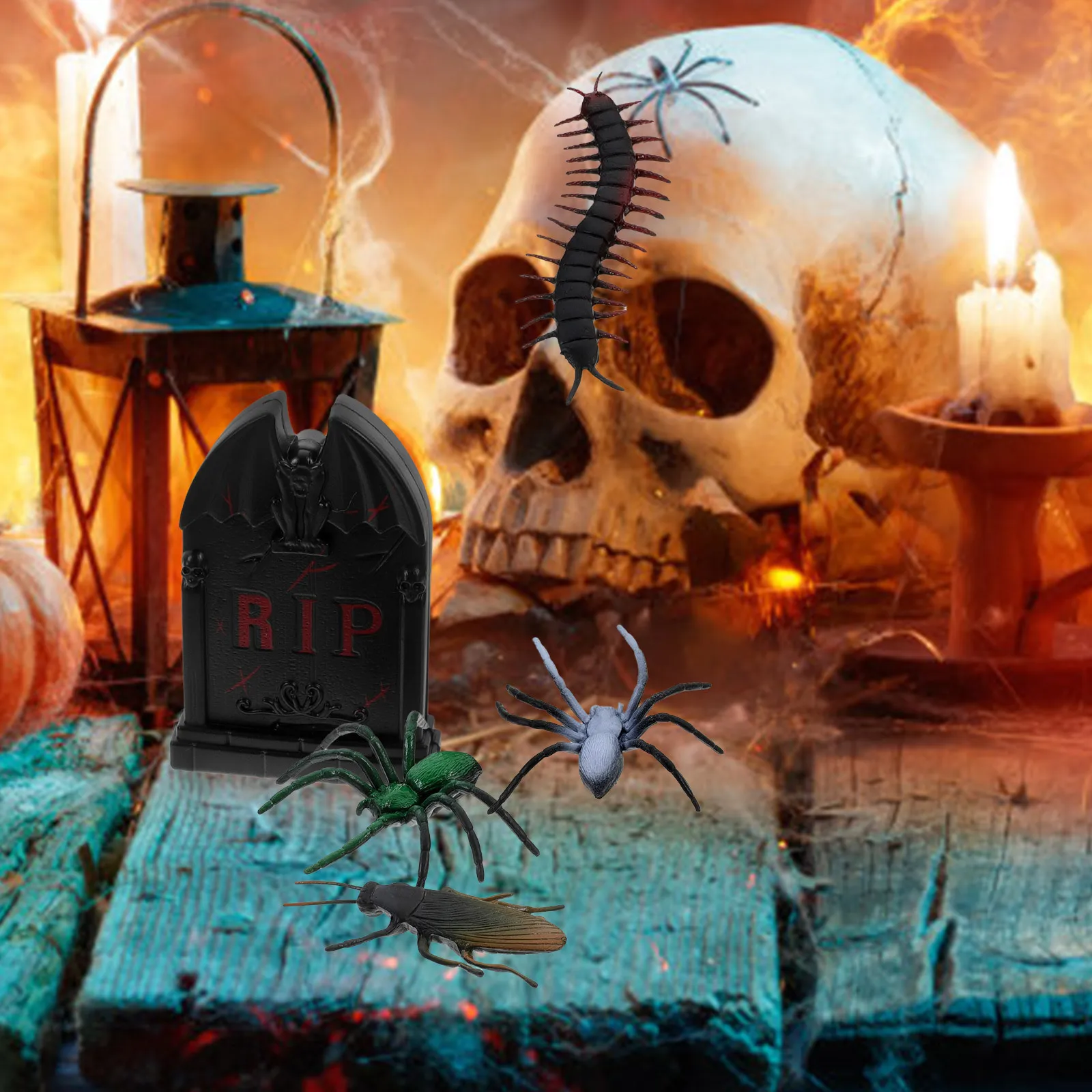 10 pz/set Mini Figure di Halloween Lapide Bara Pipistrello Ragno Figurine di Animali per la Decorazione della Casa Delle Bambole Villaggio Festa Ornamento Prop
