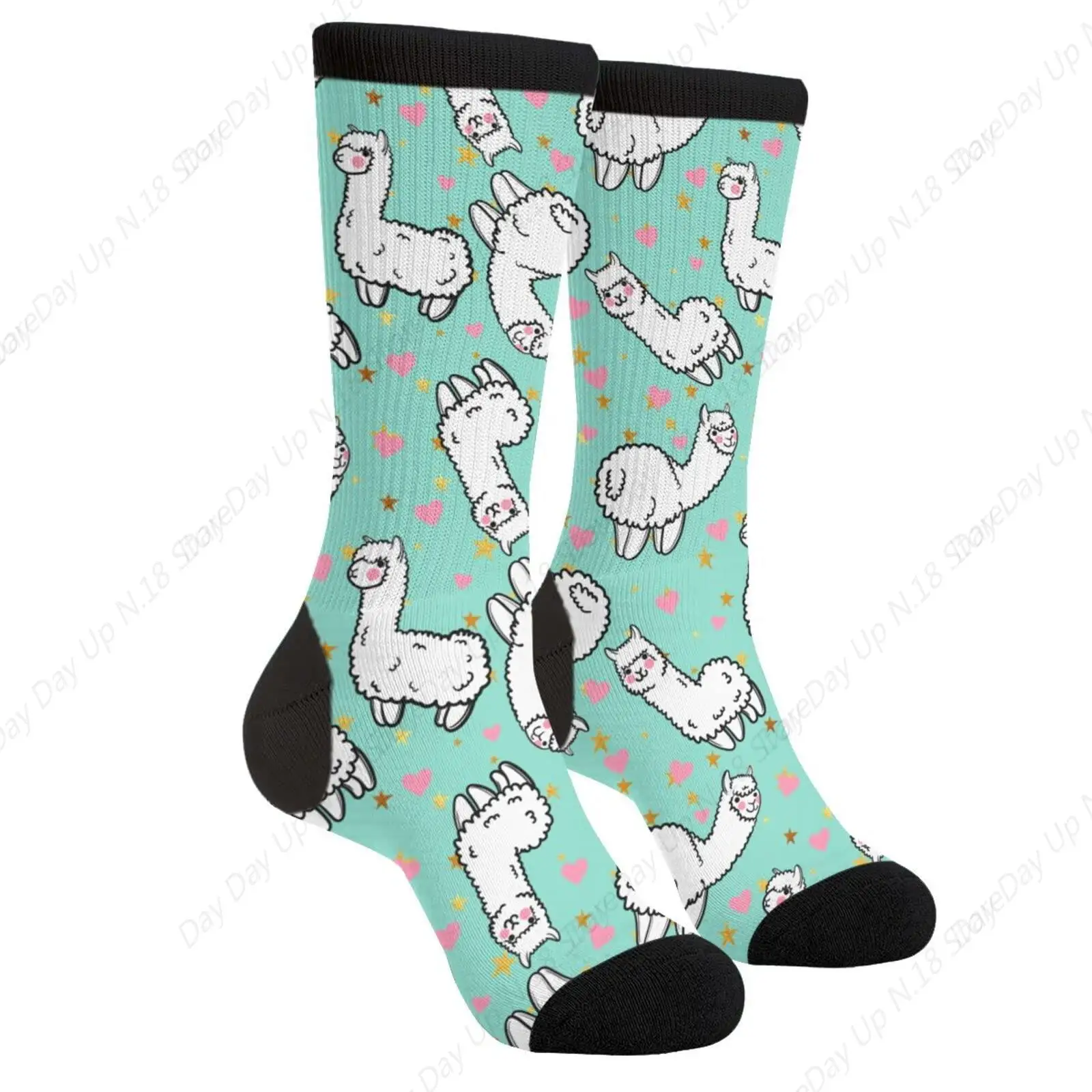 Alpaca Llama Novelty Crew Socks Dress Socks Casual Mid Calf Socks Funny Cute Socks For Women Men