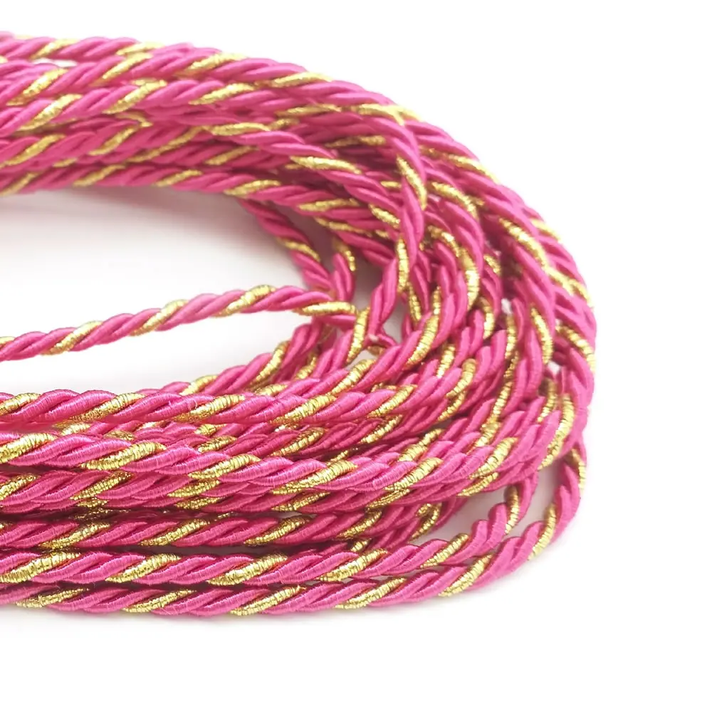 3MM 4MM 5MM Gold Color Thread and Color Polyester Three Strands Twisted Rope Cords Diy Jewelry Findings Accessories