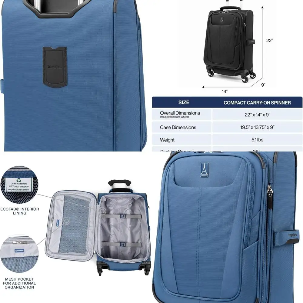 

Expandable 4-Wheel Softside Luggage, Lightweight Suitcase, Unisex, Ensign Blue, Compact Carry-On 20-Inch