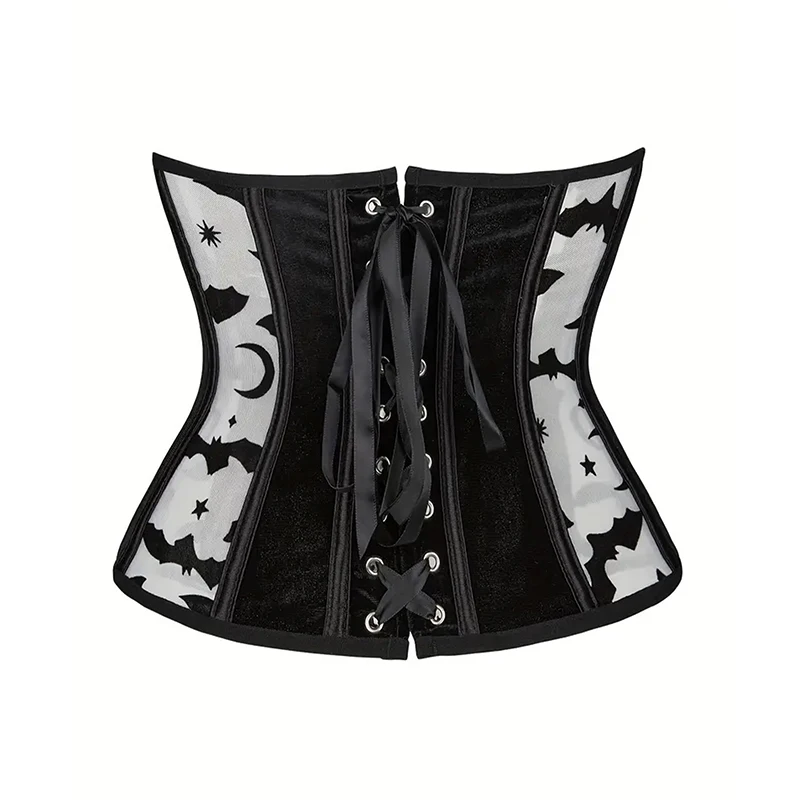 2024 Fishbone Corset Bat Print Waist Seal Shaped Body Outwear Waist Clip Belt Black Underbust Corset Women Lingerie Waist belt