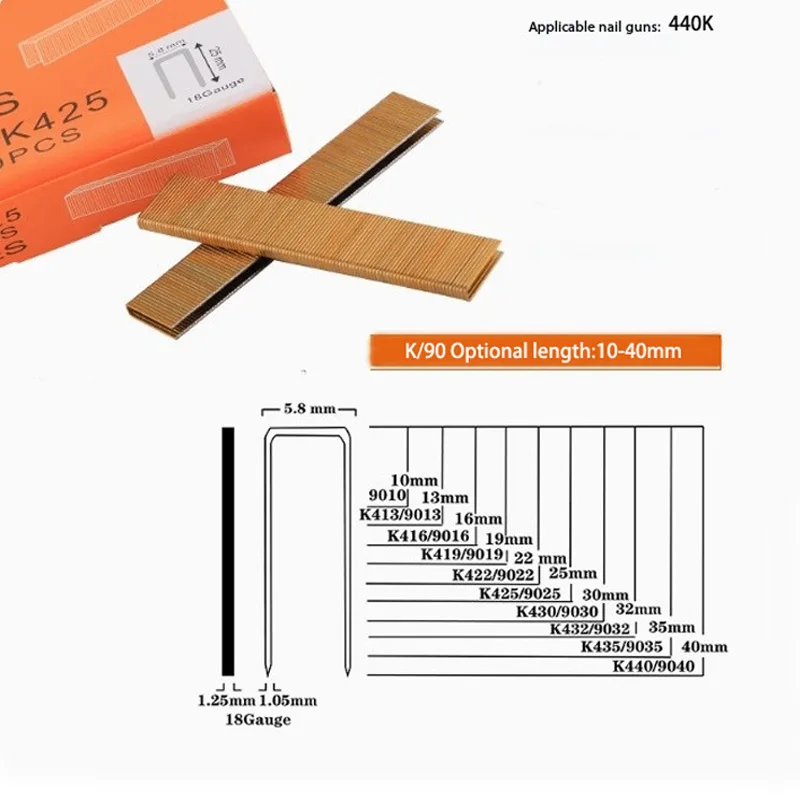

Staples 18 Gauge Golden Iron Staple Pins Medium Wire Crown Sofa Pin 5000pcs Strip Tacks Woodworking U-Type for Nail Gun 440K