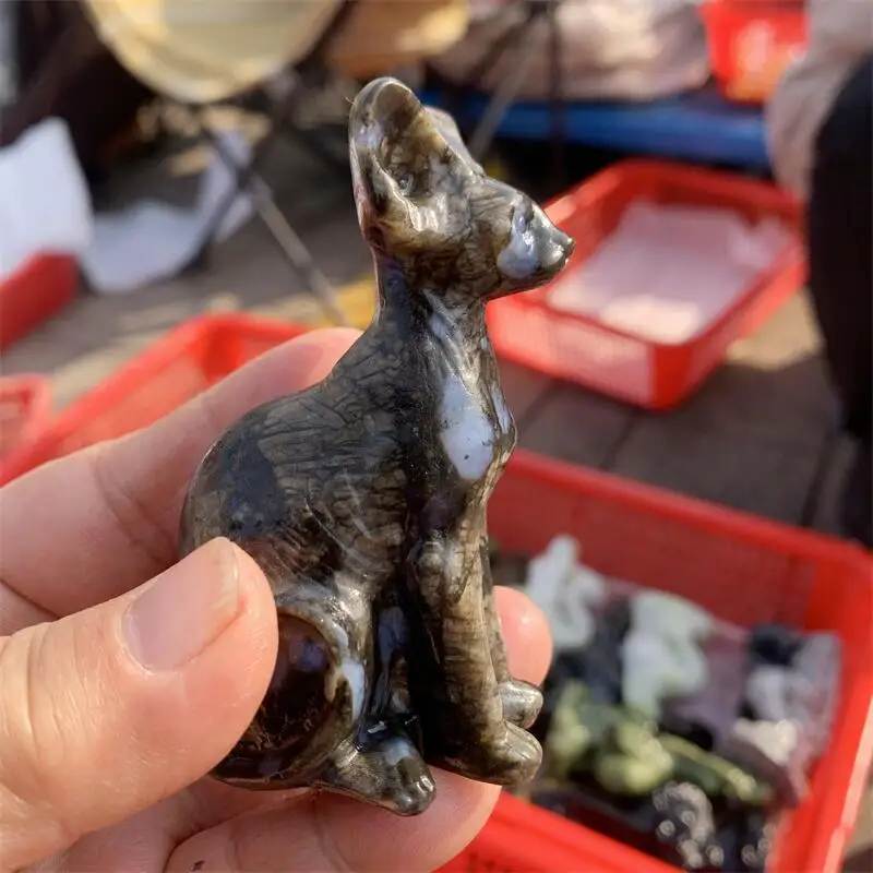 

Natural Llanite Egyptian Cat Hairless Cat Carving Animal Figurine Healing Energy Gemstone Crystal Crafts Christmas Gift 1pcs
