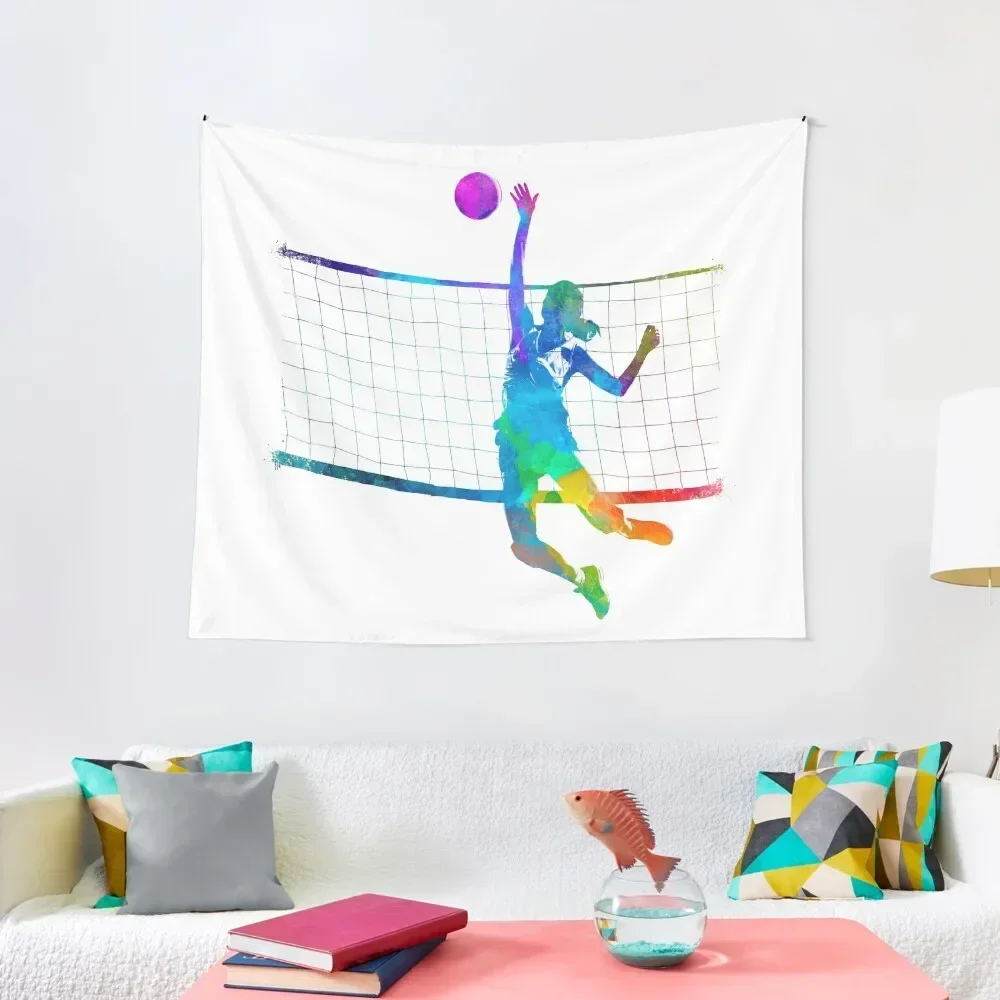 

Woman volleyball player in watercolor Tapestry Bedrooms Decor Korean Room Decor Tapestry