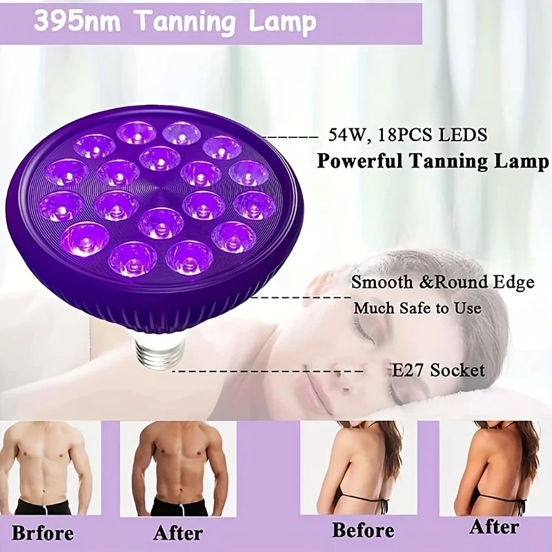 54W Tanning Lamp uv Solarium Lamp for Tanning Body 18PCS LEDS Tanning Lamp at Home Wavelength 450nm & 850nm Skincare Sun Lamp